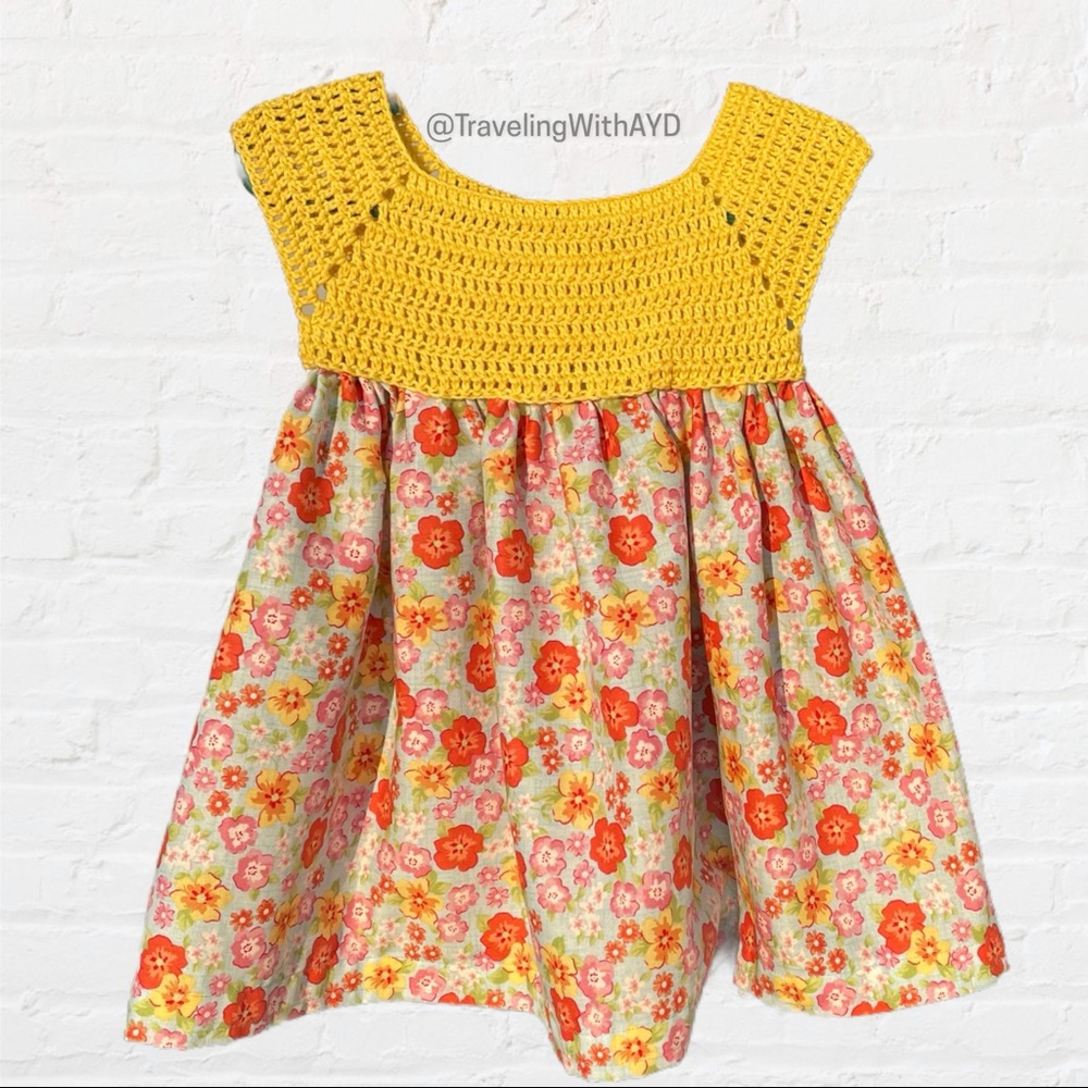 Baby girl crochet dress with flowers handmade